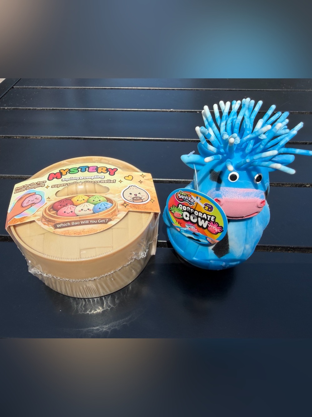 Bundle-Squish Corporate Cow Blue Sensory Toy with Mystery Dumpling Set